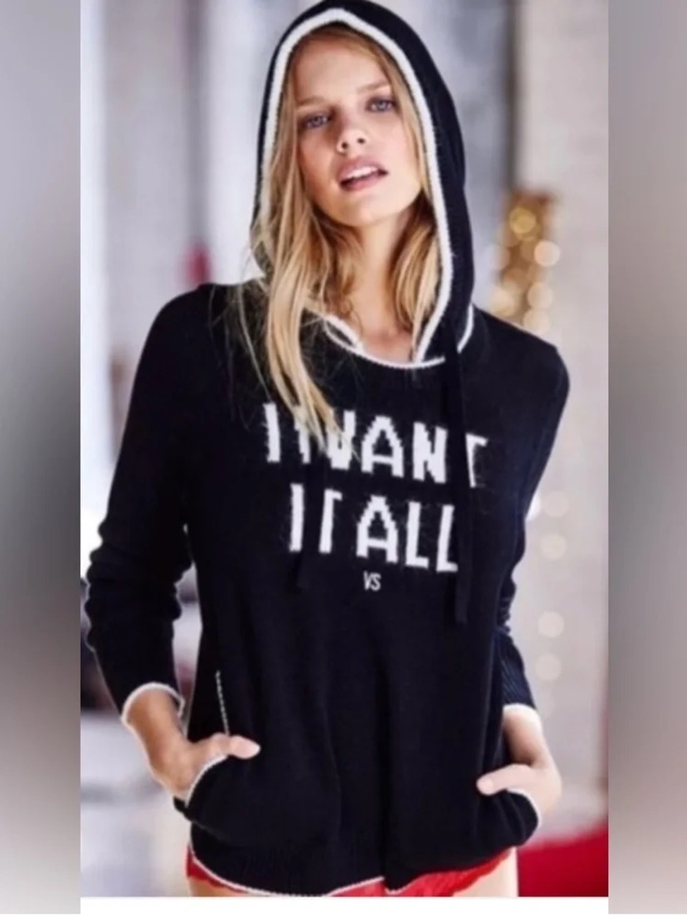 Victoria Secret RARE 2015  "I Want It All" Black & White Knit Sweater Size M